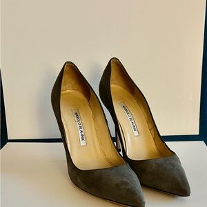Manolo Blahnik Dark Gray Suede Heels